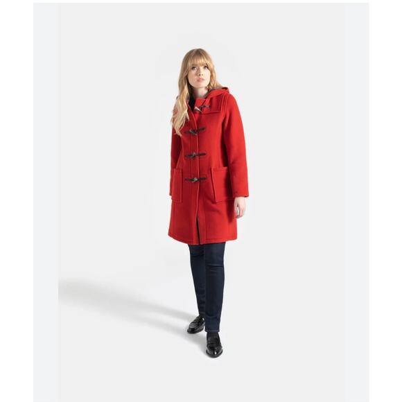 Vintage Talbots Red 100% Wool Toggle Closure Removable Hood Overcoat Size 12 - Picture 1 of 8